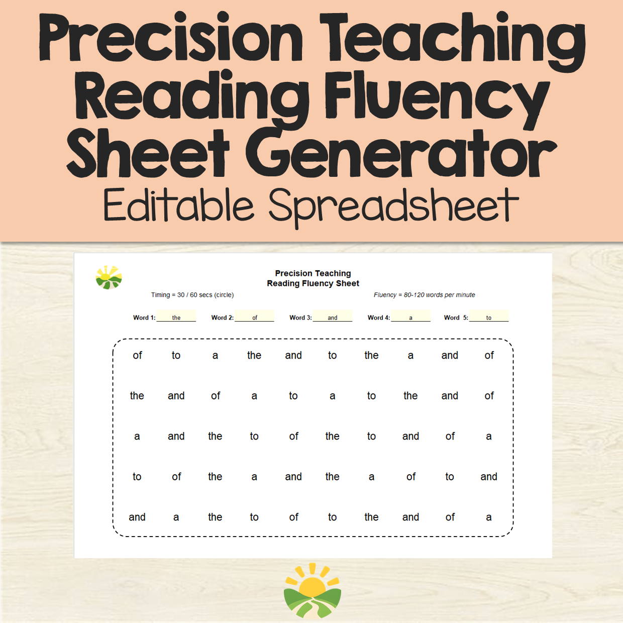 Precision Teaching reading fluency sheet generator